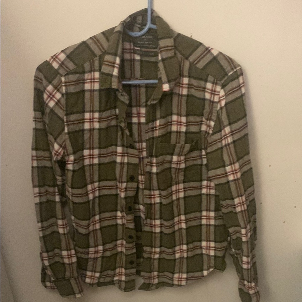 Gorgeous Primark 100% Cotton Light Green Red White Plaid Button-Up Shirt SZ S😍